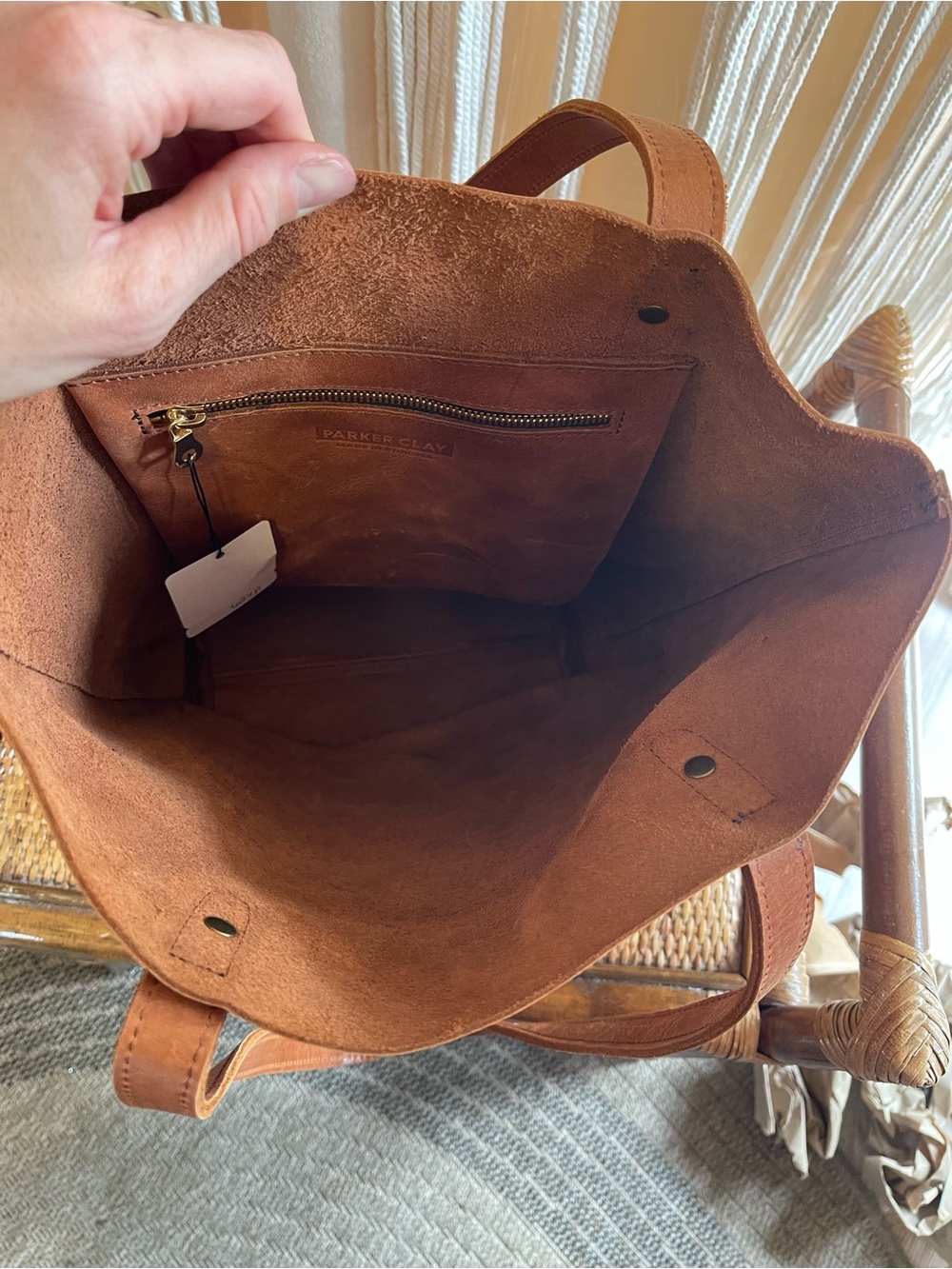 Parker Clay Leather Tote bag Rust Brown classic Open Top design - Picture 10 of 16